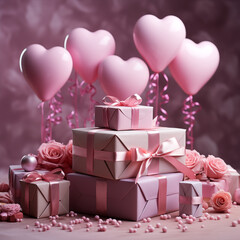 Happy Valentine's day sale header or hearts. Rose cloudscape border frame pastel colors