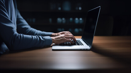 close up horizontal view of hands typing on a laptop keyboard AI generated