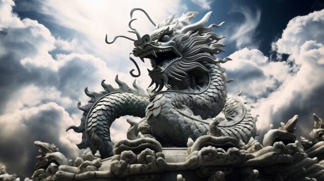 Black and white dragon. Year of the dragon concept