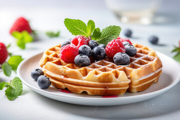 waffles on a white plate, close up