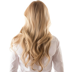 Naklejka premium Back view of a woman with long blond hair isolated on a white background