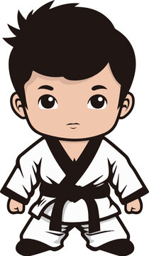 Cute children wearing Korean Taekwondo uniform illustration vector