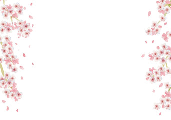 水彩和風の控え目桜フレーム（両側）