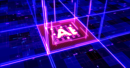 Artificial Intelligence Powered CPU Processor Analyzing Data. Computer And Technology Related 3D Illustration Render