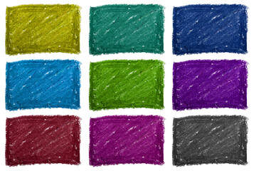 set of color oil pastel box texture on white paper