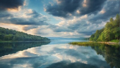 Fototapeta premium _Beautiful_views_of_the_lake_and_reflecti_