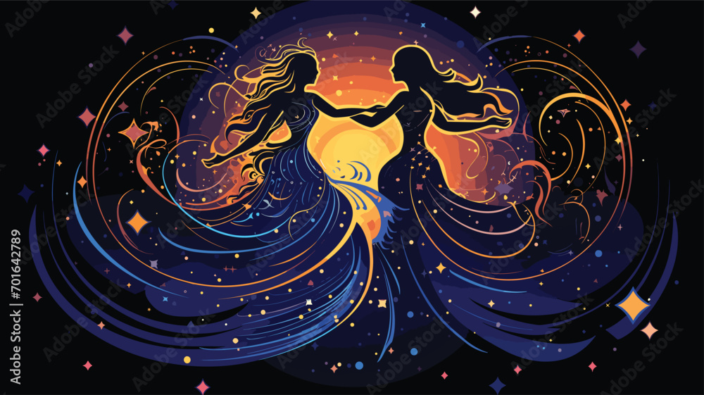 Wall mural cosmic collision with a vector scene illustrating galaxies merging in a celestial ballet.