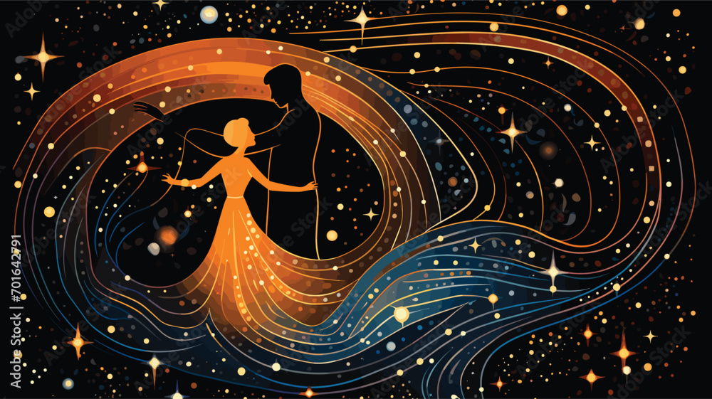 Wall mural cosmic collision with a vector scene illustrating galaxies merging in a celestial ballet.