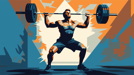gym-goer practicing proper form and technique during weightlifting exercises in a vector scene. 