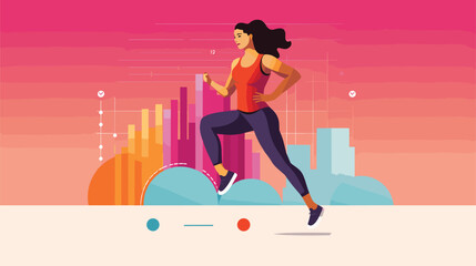 personal growth and progress in a vector art piece showcasing a woman tracking her fitness journey, possibly through a fitness app or journal