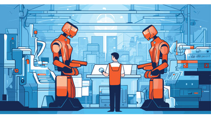 robotic technology in a vector scene illustrating a diverse range of robots designed for specific tasks. 
