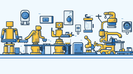 Fototapeta premium robotic technology in a vector scene illustrating a diverse range of robots designed for specific tasks. 