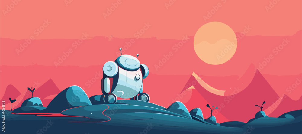 Wall mural future landscape of robotics with a vector art piece that explores the evolution of robotic companio