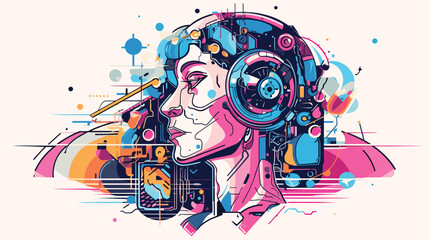 artificial intelligence and robotics with a vector art piece that explores the synergy between humans and machines. 