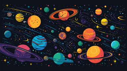 beauty of a cosmic panorama with a vector scene portraying the vastness of space. celestial bodies, galaxies, and cosmic phenomena in a harmonious