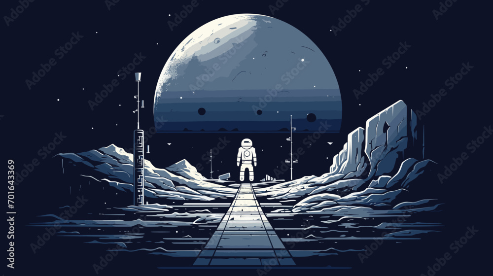 Wall mural astronauts constructing habitats, conducting experiments, and confronting the unique challenges of l