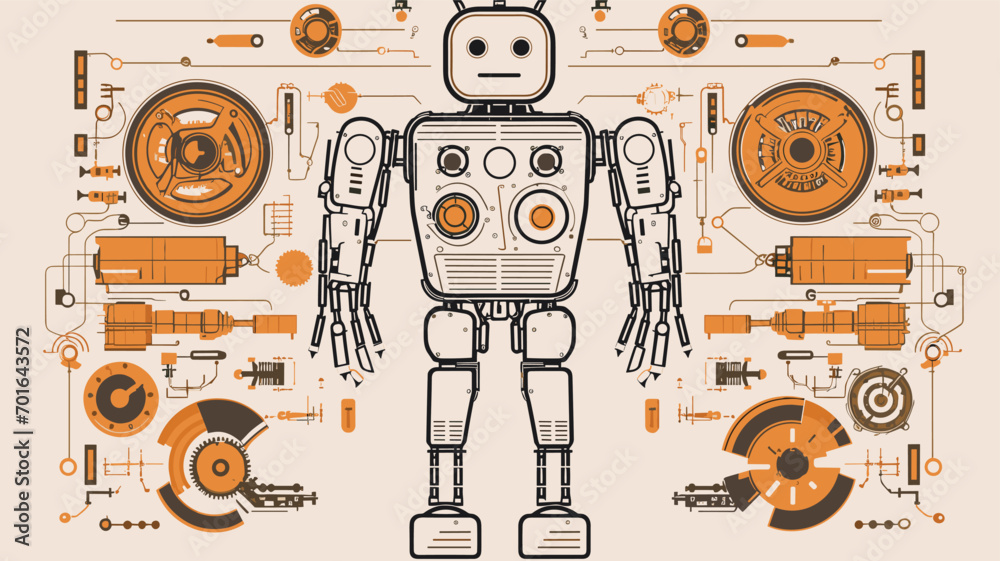 Wall mural robotic anatomy with a vector art piece depicting the internal components and circuitry of advanced 