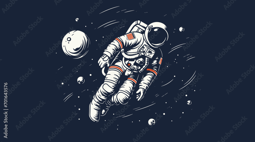 Wall mural challenges of zero gravity in a vector depiction of astronauts navigating space stations.