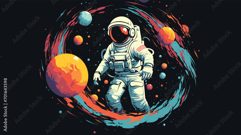 Wall mural unique challenges of zero gravity in a vector depiction of astronauts navigating space stations.