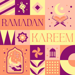 Eid Mubarak Ramadan Kareem seamless pattern in scandinavian style postcard with Retro clean concept design