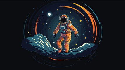 challenges of zero gravity in a vector depiction of astronauts navigating space stations.  - obrazy, fototapety, plakaty