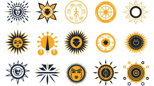 sun in a vector art piece showcasing various sun motifs from different traditions. symbol of life, light, and energy in folklore