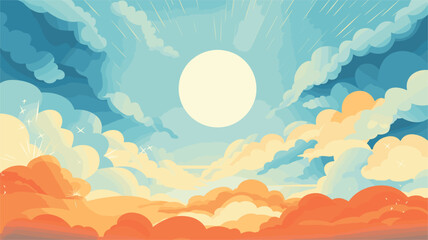 sun's playful interaction with clouds in a vector scene showcasing the dance of sunlight and shadows across the sky.