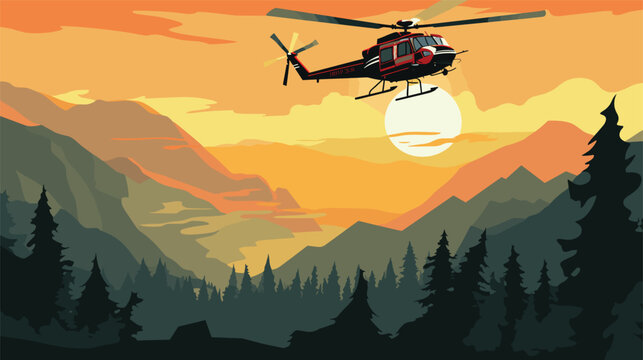 helicopter aerobatics in a vector art piece showcasing helicopters performing daring maneuvers in the sky. 