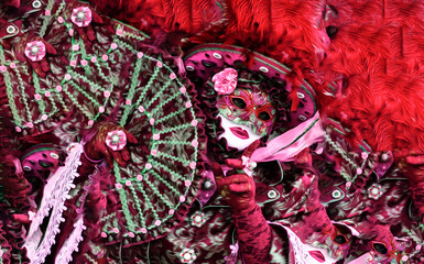 the carnival costume of an elegant French style mask with fan