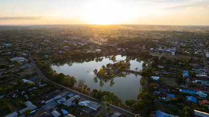 Sunset view in the city at Nong Ki District, Buriram Province, Thailand.