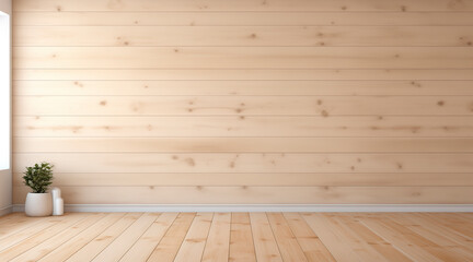 Front view of a blank wall in a room with wooden planks. a mockup