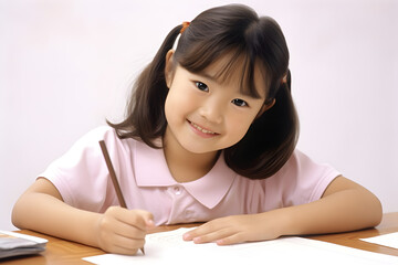 Naklejka premium little asian girl reading book isolated on white background, education concept