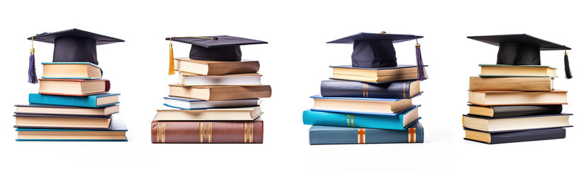 Collection of Books with cap and diploma transparent background
 - obrazy, fototapety, plakaty