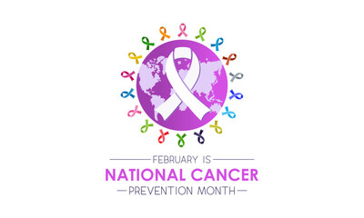 National cancer prevention month is observed every year in february. February is national cancer awareness month. Vector template for banner, greeting card, poster with background.