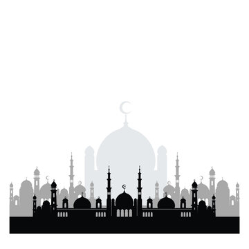 White black mosque silhoutte vector backgound. Ramadan Kareem siluet greeting card background vector design, Islamic holidays