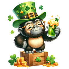 Cute King Kong St Patrick's Day Clipart Illustration