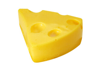 Piece of cheese isolated on white background. Cheese triangle.