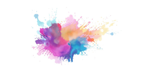 Bright colorful watercolor splash splatter stain brush strokes on white background. Modern vibrant aquarelle spot. Rainbow trendy isolated design on white. Element. Vector watercolor illustration.