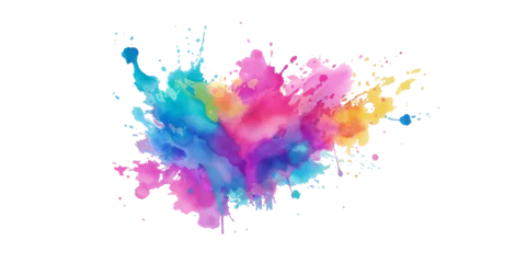 Tuinposter Bright colorful watercolor splash splatter stain brush strokes on white background. Modern vibrant aquarelle spot. Rainbow trendy isolated design on white. Element. Vector watercolor illustration. © Ghost Rider