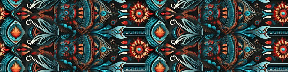 ethnic tribal seamless pattern in ancient Scandinavian style on a black background to decorate a traditional carpet - obrazy, fototapety, plakaty