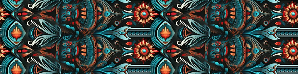 Poster ethnic tribal seamless pattern in ancient Scandinavian style on a black background to decorate a traditional carpet © alexkoral