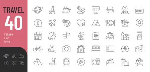 Fotobehang Travel Line Editable Icons set.Vector illustration in modern thin line style of tourism related icons: hotels, types of tourism, tourist transport, locations, etc. Isolated on white © Giorgi