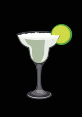 Popular margarita coctail drink in colour and easy to use illustration style. Cold summer beverage. Great for usage in drink lists and background items in animation.