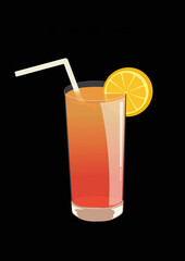 Popular coctail drink Sex on the beach in colour and easy to use illustration style. Cold summer beverage with citrus lemon slice. Great for usage in drink lists and background items in animation.