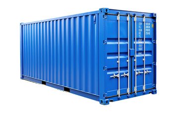 Cargo container shipping freight, blue color. Logistics and see transportation business concept. 3d rendering isolated on PNG Background. Generative Ai.