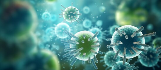 Virus close-up, influenza concept illustration with high incidence of H1N1 in winter - obrazy, fototapety, plakaty