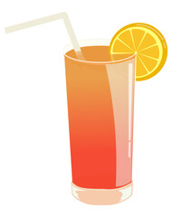Popular coctail drink Sex on the beach in colour and easy to use illustration style. Cold summer beverage with citrus lemon slice. Great for usage in drink lists and background items in animation.