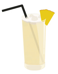 Popular coctail drink Pina colada in colour and easy to use illustration style. Cold summer beverage with ice cubes, pineapple and coconut milk. Great for drink list and background items in animation.