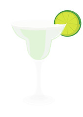Popular margarita coctail drink in colour and easy to use illustration style. Cold summer beverage. Great for usage in drink lists and background items in animation.