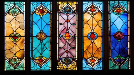 Stained glass, artistic window pattern. Architecture decoration artistic detail